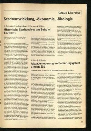 Stadtentwicklung, Stadtökonomie, Stadtökologie. Kurzfassungen von drei Diplomarbeiten