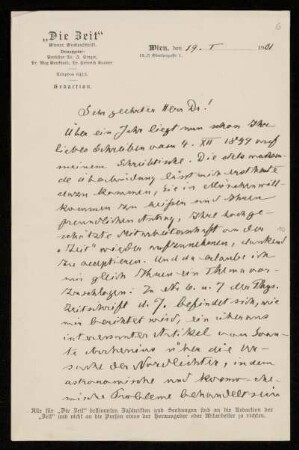 Nr. 6 Brief von Isidor Singer an Karl Schwarzschild. Wien, 19.1.1901