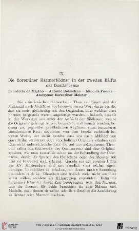 IX. Die florentiner Marmorbildner in der zweiten Hälfte des Quattrocento