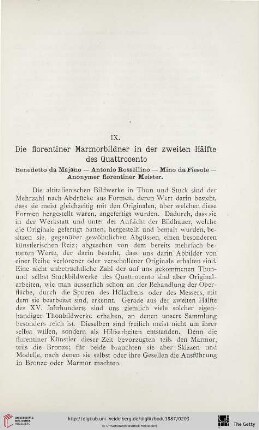 IX. Die florentiner Marmorbildner in der zweiten Hälfte des Quattrocento