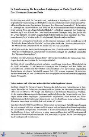 In Anerkennung für besondere Leistungen im Fach Geschichte: Der Hermann-Sussann-Preis