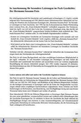 In Anerkennung für besondere Leistungen im Fach Geschichte: Der Hermann-Sussann-Preis
