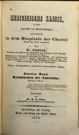 Medicinische Klinik : in einer Auswahl von Beobachtungen, gesammelt in dem Hospitale der Charité (Klinik des Herrn Lerminier). 2, Krankheiten des Unterleibs ; 2