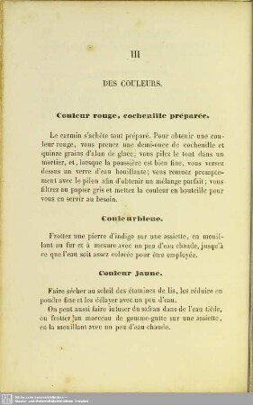 III. Des couleurs