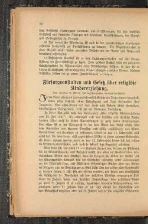 Fürsorgeanstalten und Gesetz über religiöse Kindererziehung