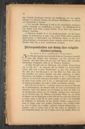 Fürsorgeanstalten und Gesetz über religiöse Kindererziehung