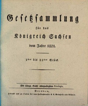 Gesetzsammlung für das Königreich Sachsen. 1821