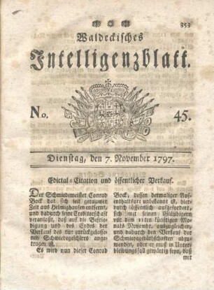 No. 45, Dienstag, den 7. November 1797