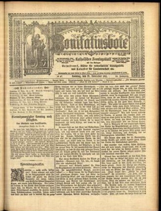 Erste Ausgabe vom Sonntag, den 19. November 1911.