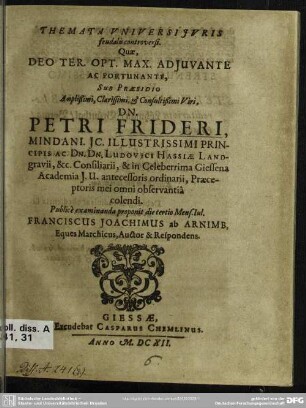 Themata universis juris feudalis controversi, quae, Deo ter. opt. max. adjuvante ac fortunante