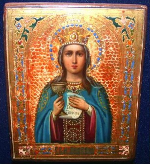 Heilige Barbara mit Krone, Kelch und Schriftrolle