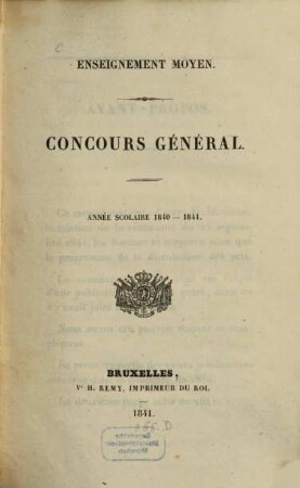 Enseignement moyen : concours général. 1840/41 (1841)