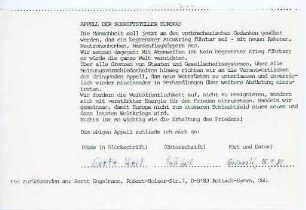 Appell der Schriftsteller Europas