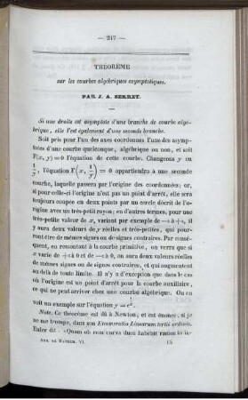 Théorème sur les courbes algébriques asymptotiques.