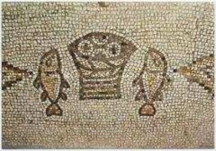 Fisch und Brot Mosaiken des 5. Jh. in Tabgha in Israel