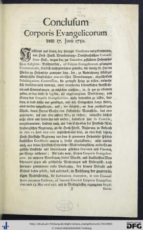 Conclusum Corporis Evangelicorum vom 17. Junii 1750.