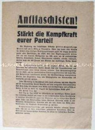 Flugblatt der KPD mit dem Aufruf zum Kampf gegen die Hitler-Regierung und zur Wahl am 5. März 1933