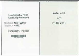 Entnazifizierung Theodor Verfondern , geb. 10.04.1900 (Betriebsfuehrer)