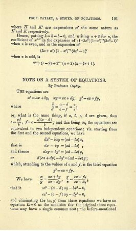 Note on a system of equations.