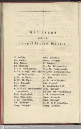 Erklärung sämmtlicher abgekürzten Worte