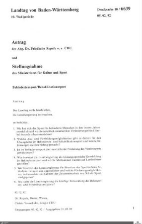 Antrag der CDU: Behindertensport