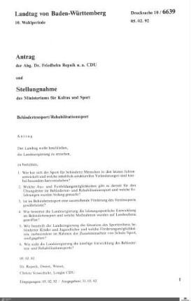 Antrag der CDU: Behindertensport
