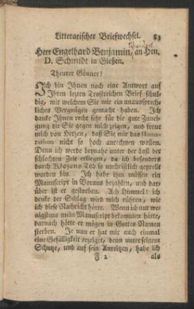 Herr Engelhard Benjamin, an Hrn. D. Schmidt in Gießen