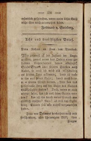 Acht und dreissigster Brief. Flora Richter an Frau von Thierbach