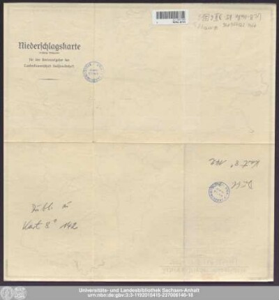 Jahres-Niederschlagskarte 1891-1930 (40 jährig) der Landesbauernschaft Sachsen-Anhalt