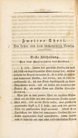 Zweiter Theil. Die Lehre von dem immanenten Denken