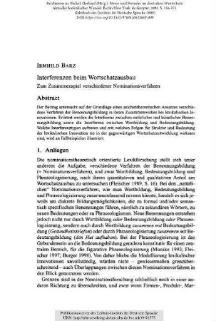 Interferenzen beim Wortschatzausbau. Zum Zusammenspiel verschiedener Nominationsverfahren