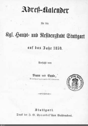 1859: Stuttgarter Adressbücher, 1859