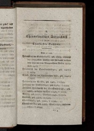 Chronologisches Verzeichniß der Churfürsten Sachsens.
