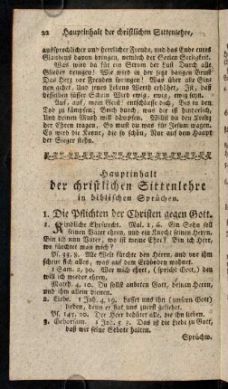 22-30, Hauptinhalt der christlichen Sittenlehre in biblischen Sprüchen.