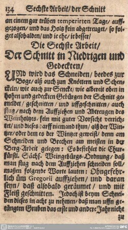 Die Sechste Arbeit/Der Schnitt in Niedrigen und Gedeckten/
