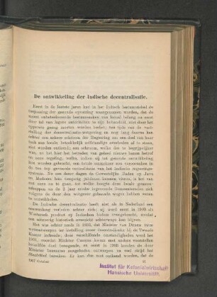 De ontwikkeling der Indische decentralisatie.