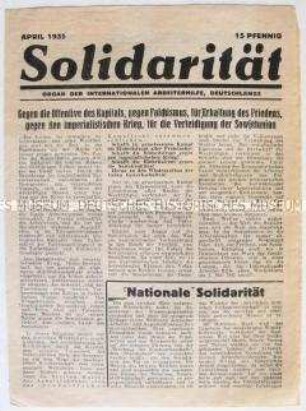Illegales Nachrichtenblatt der Internationalen Arbeiterhilfe Deutschlands "Solidarität" mit der Forderung nach Freilassung von Ernst Thälmann