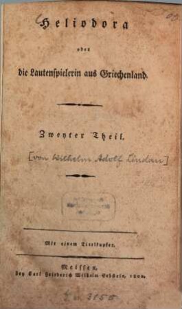 Heliodora oder die Lautenspielerin aus Griechenland : Mit einem Titelkupfer, 2