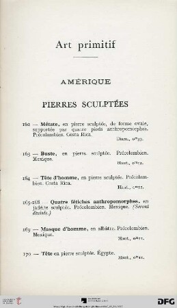 Amérique - Pierres sculptées (Nr. 162-170)