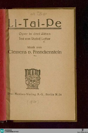 Li-Tai-Pe : Oper in 3 Akten