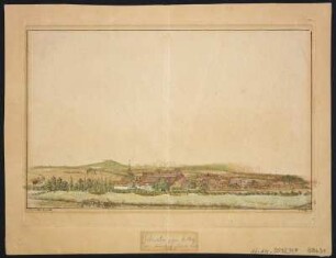 Ansicht von Schweta, Stich, um 1825? : Schweta gegen Mittag vom Marsberg genommen / Nach der Natur gez. u. rad. L. Schütze. - [S.l.] , [um 1825?]. - 1 Kunstbl. : Stich ; 21 x 13 cm