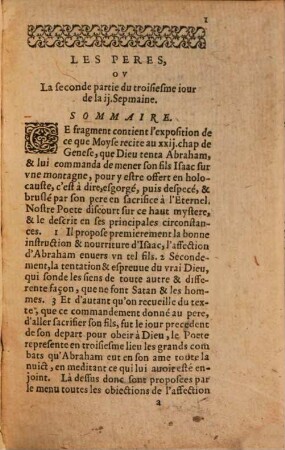 Suite des oeuures De G. de Sallvste, Sievr Dv Bartas, [1]. Contenant Les Peres. La Loy. Ionas. Ivdit ... Cantiqve Svr La Victoire D'Yvry