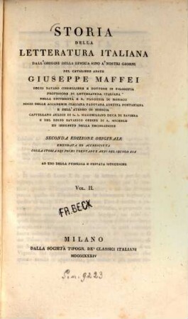 Storia della letteratura italiana dall'origine della lingua sino a'nostri giorni : ad uso della pubblica e privata istruzione. 2
