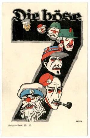 Kriegspostkarte Nr. 15: Die böse 7 (Feindmächte)