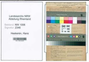 Entnazifizierung Hans Heekeren , geb. 22.06.1917 (Kinobesitzer)