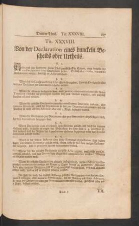 Tit. XXXVIII. Von der Declaration eines dunckeln Bescheids oder Urtheils.