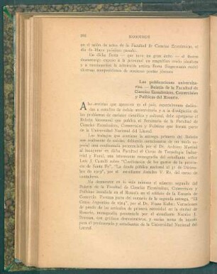 Las publicaciones universitarias. - Boletín de la Facultad de la Ciencias Económicas, Comerciales y Políticas del Rosario
