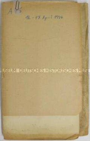 Mappe mit Abschriften der Sitzungsprotokolle vom 16.-17. April 1946 vor dem Internationalen Militärgerichtshof in Nürnberg - Sachkonvolut Nürnberger Prozesse