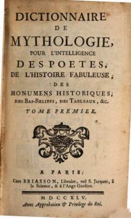 Dictionnaire de Mythologie, 1