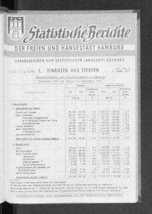Steueraufkommen und Steuereinnahmen in Hamburg Dezember 1970 und Januar bis Dezember 1970 : Lfd. Nr. 3